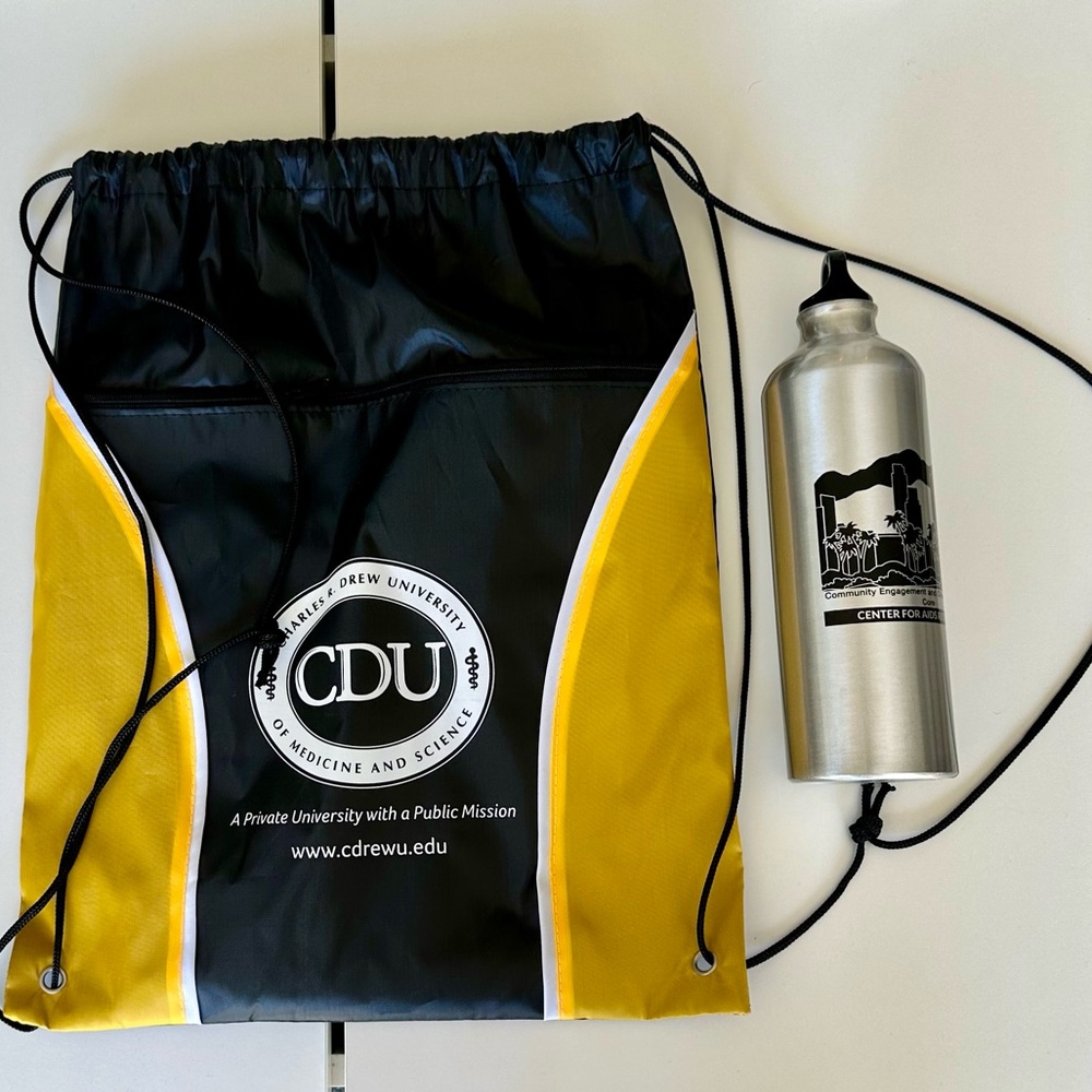 Brand New Drawstring Bag (Front Zipper) plus Brand New Metal Water Bottle